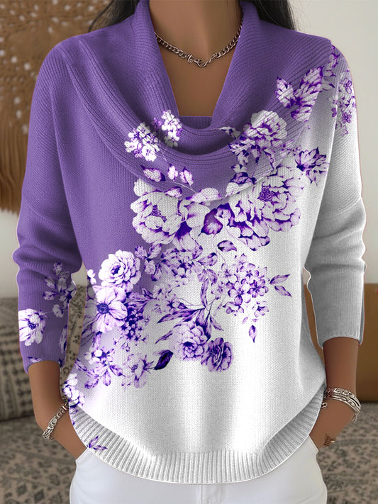 Women's Retro Gradient Floral Duffle Neck Top