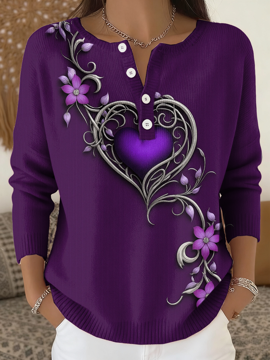 Women‘s Vintage Purple Floral Art Print long-sleeve cardigan