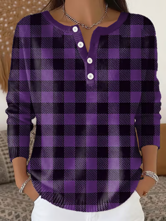 Women‘s Purple Plaid Print  long-sleeve cardigan