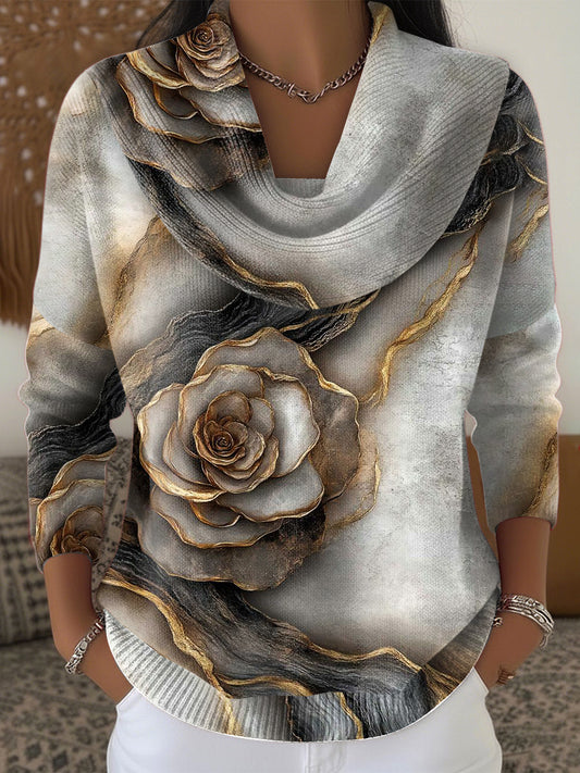 Women's Casual Sweater in Deep Grey Floral Design