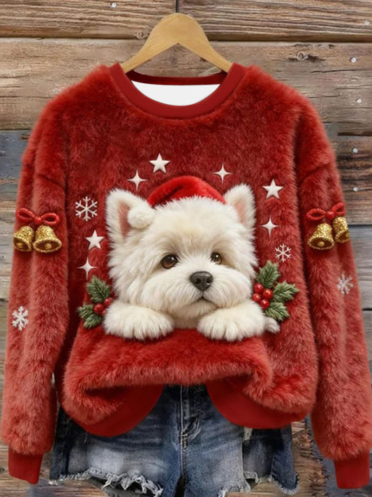 Women's West Highland White Terrier Westie Christmas  Flannel Hoodie