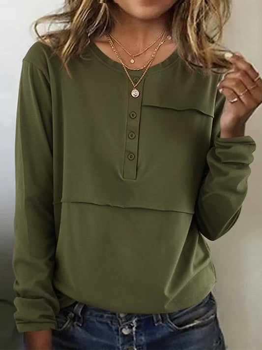 Women's Simple Solid Color Cozy Long-Sleeve T-Shirt