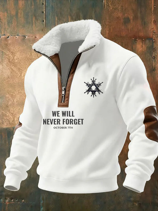 Men's Vintage Printed Casual Half-Zip Sweatshirt With Fleece Collar