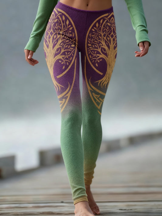 Women's Viking Tree of Life Gradient Velvet Leggings