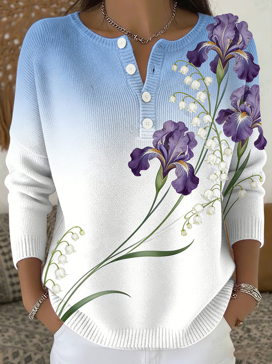 Women's Retro Floral Print Comfortable Knit Top