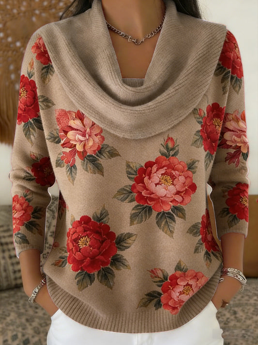 Women's Retro Floral Print Comfortable Knit Top
