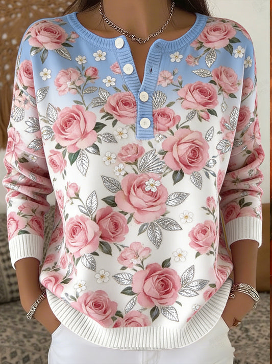Women's Retro Floral Print Comfortable Knit Top