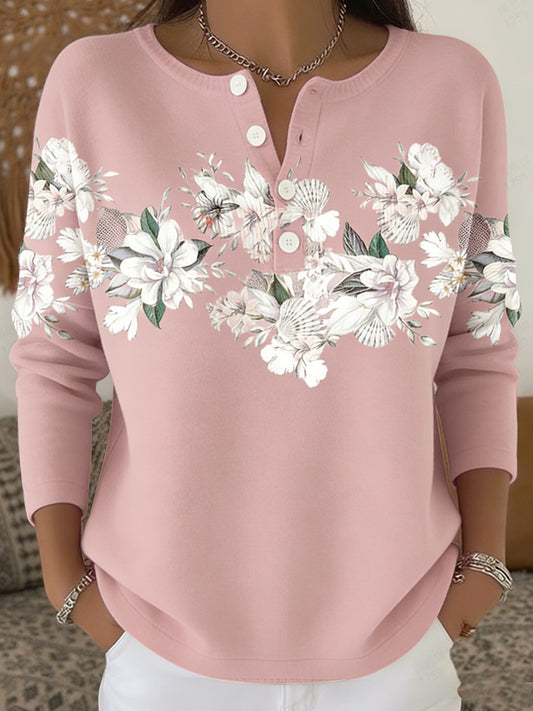 Women's Retro Floral Print Comfortable Knit Top