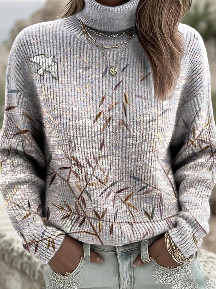 Women's High-Neck Sweater with Floral Design
