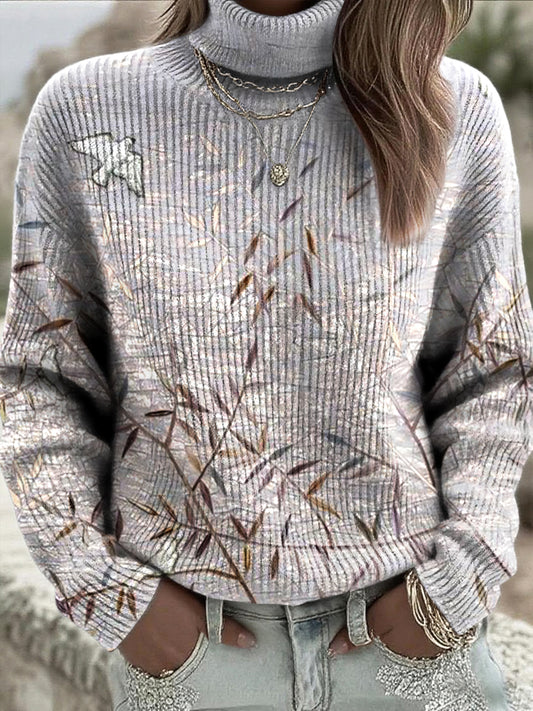 Women's High-Neck Sweater with Floral Design
