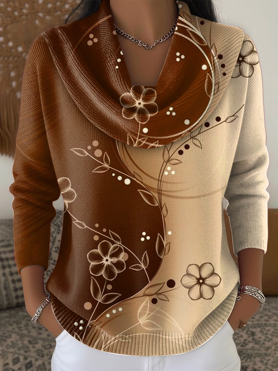 Women's Floral Coffee-Coloured Casual Sweater