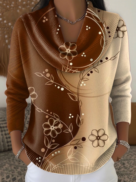 Women's Floral Coffee-Coloured Casual Sweater