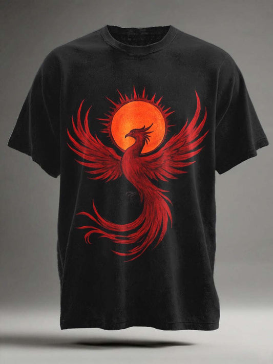 Abstract Sun Phoenix Print Casual Short-Sleeve T-Shirt