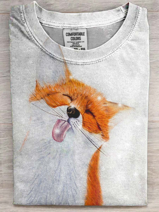 Funky Fox Print Casual Short-Sleeve T-Shirt