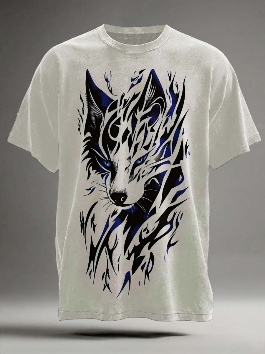 Abstract Wolf Print Casual Short-Sleeve T-Shirt
