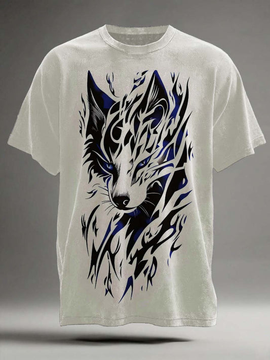 Abstract Wolf Print Casual Short-Sleeve T-Shirt