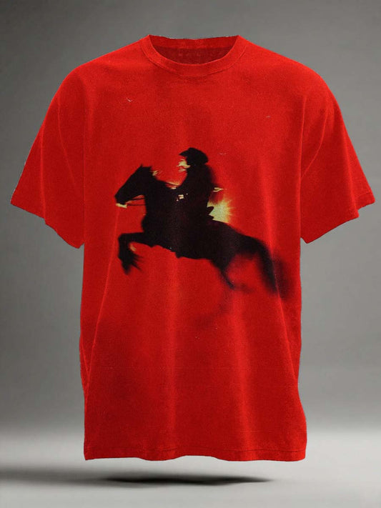 Abstract Western Cowboy Print Casual Short-Sleeve T-Shirt