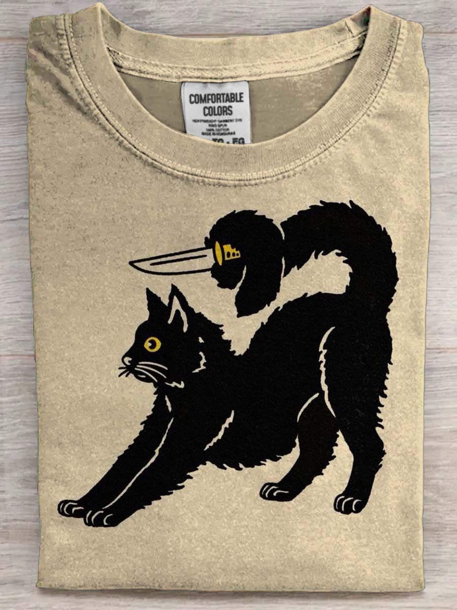 Attack Mode Cat Print Casual Short-Sleeve T-Shirt