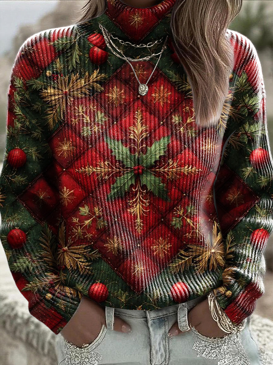 Women's Christmas Floral Autumn/Winter High-Neck Sweater