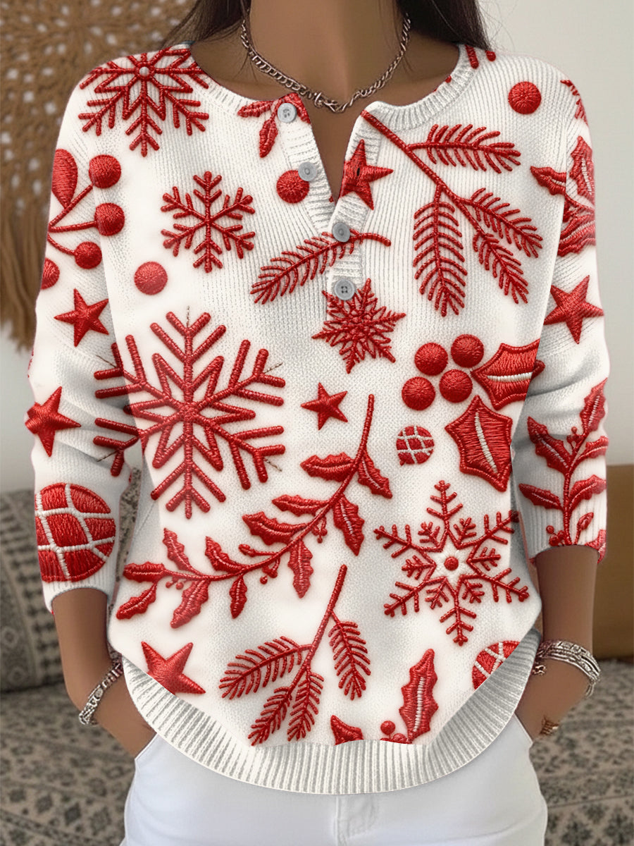 Women's Red Floral Embroidered Sweater