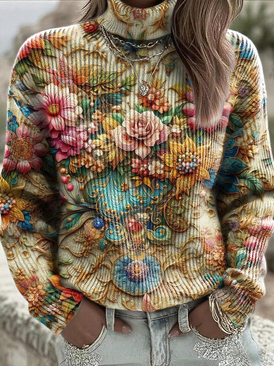 Women's Floral AutumnWinter Turtleneck Sweater