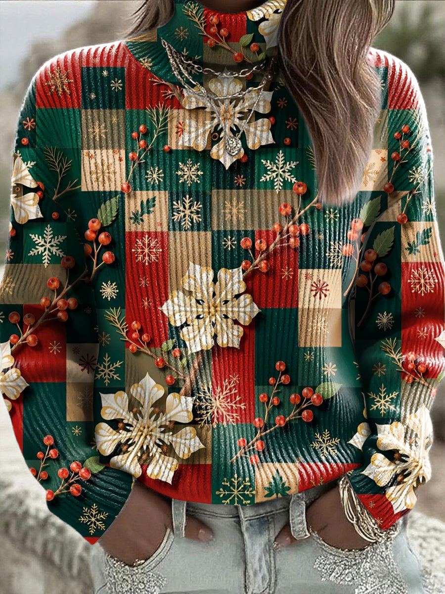 Women's Christmas Tartan AutumnWinter Turtleneck Sweater