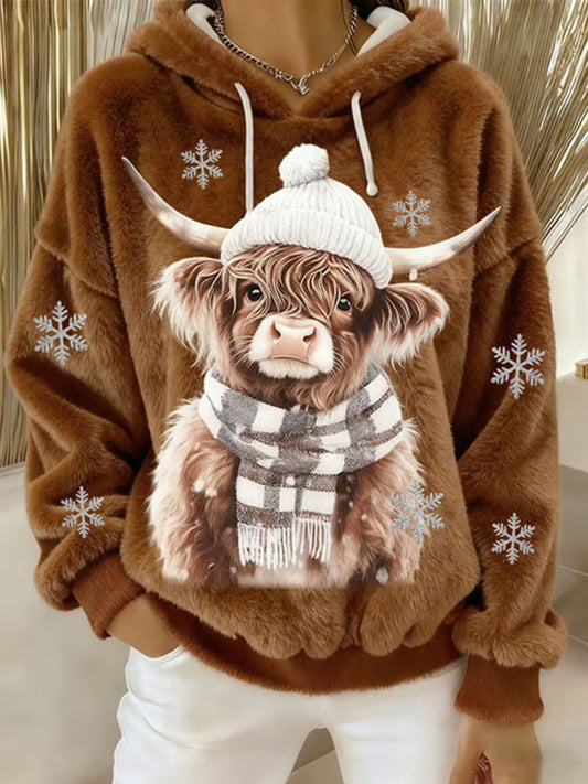 Women's Highland Cow Art Print Casual Hoodie