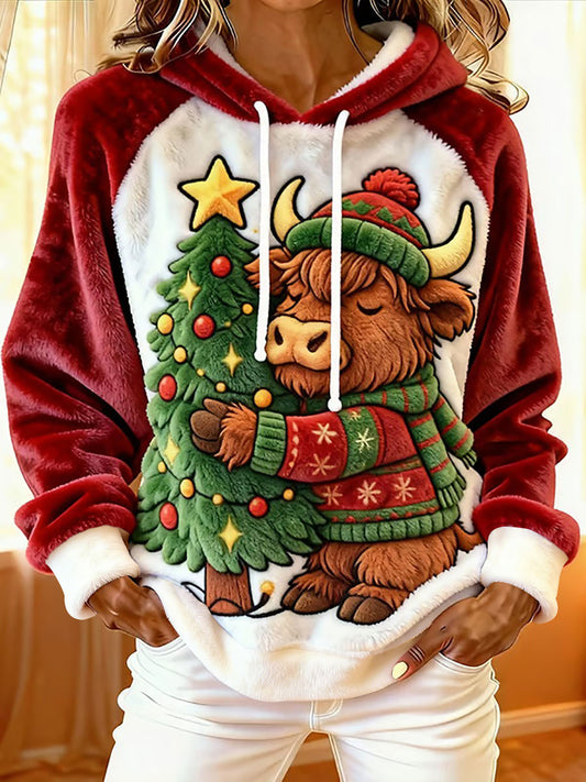 Women's Highland Cow Art Print Casual Hoodie