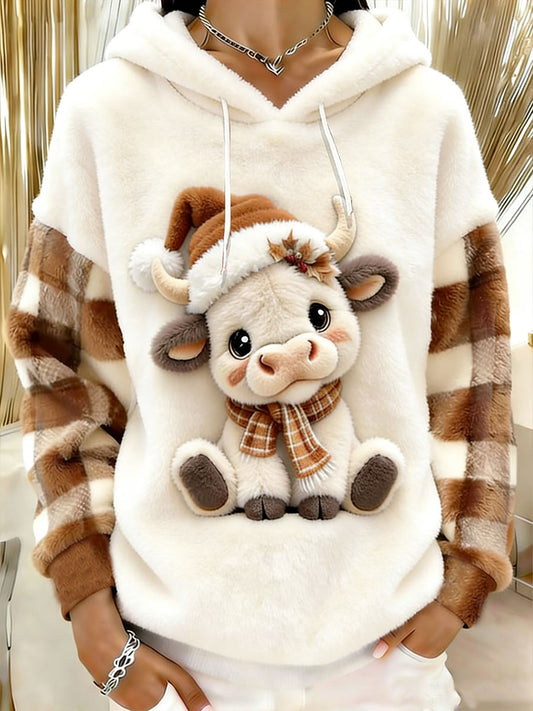 Women's Winter Highland Cow Flannel Hoodie