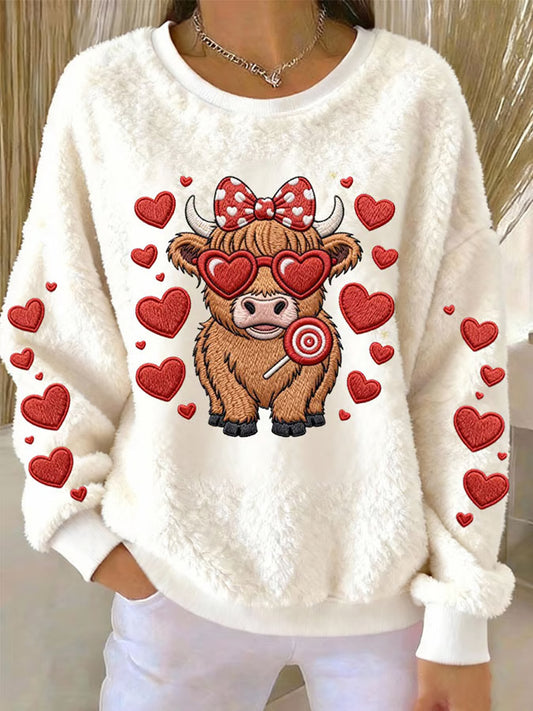 Women's Sweetheart Highland Cow Flannel V-Neck Top