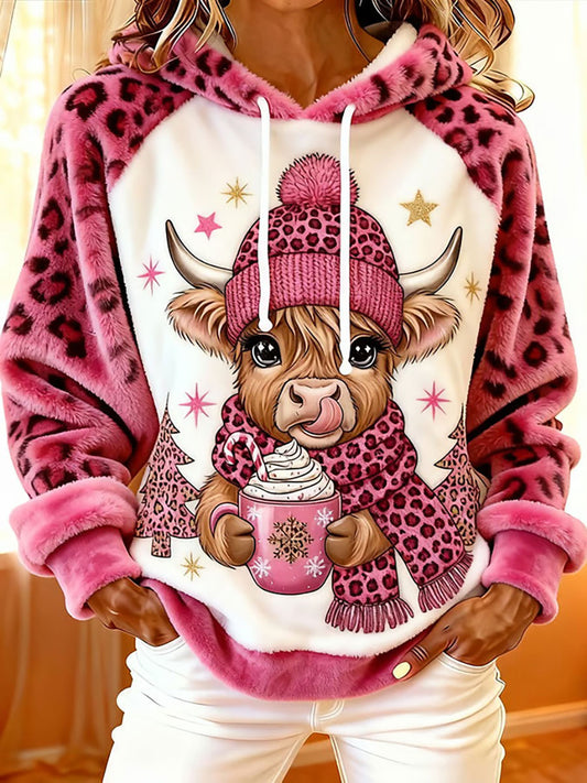 Women's Highland Cow Art Print Casual Hoodie