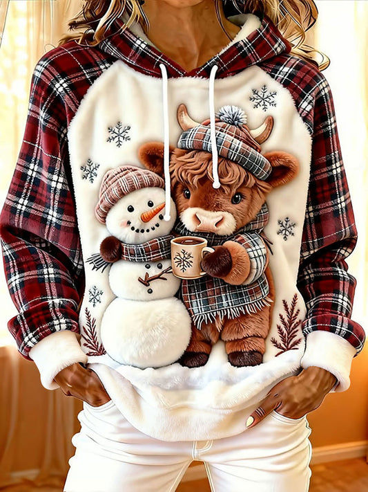 Women's Highland Cow Art Print Casual Hoodie