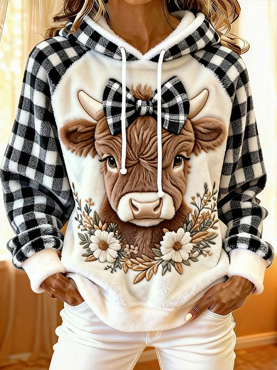 Women's Highland Cow Art Print Casual Hoodie