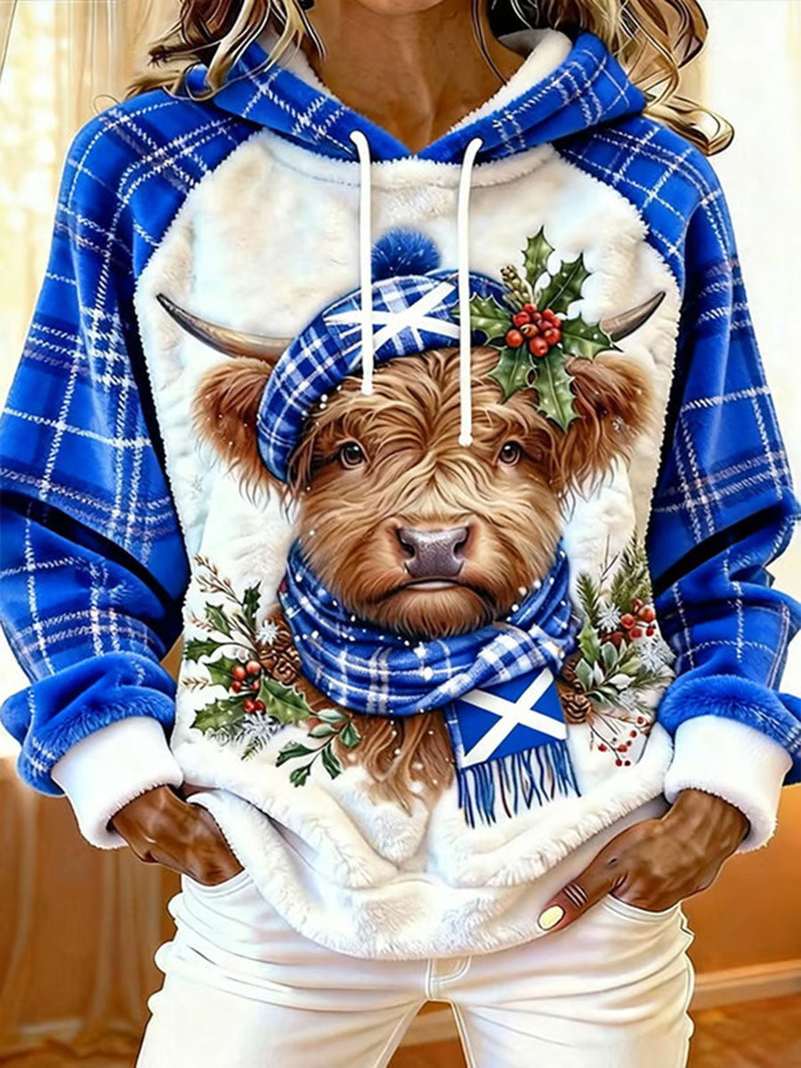 Women's Highland Cow Art Print Casual Hoodie