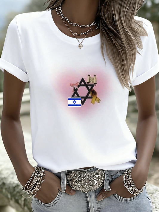 Women's Israeli Art Print Casual T-Shirt