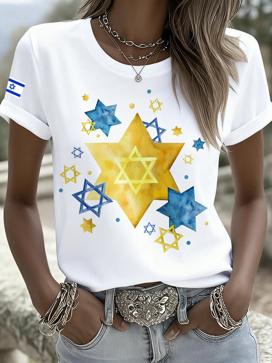 Women's Israeli Art Print Casual T-Shirt