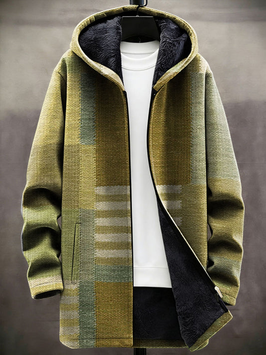 Men's Geometric Art Fleece-Lined Long Coat