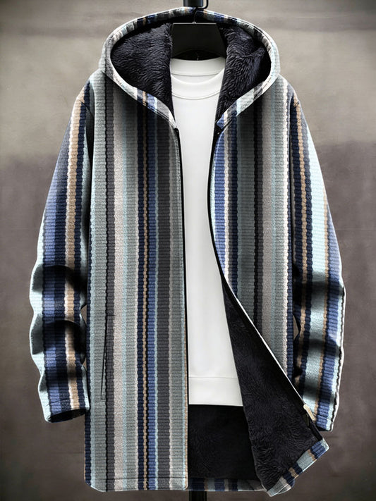 Men's Geometric Art Fleece-Lined Long Coat