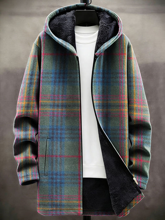 Men's Geometric Art Fleece-Lined Long Coat
