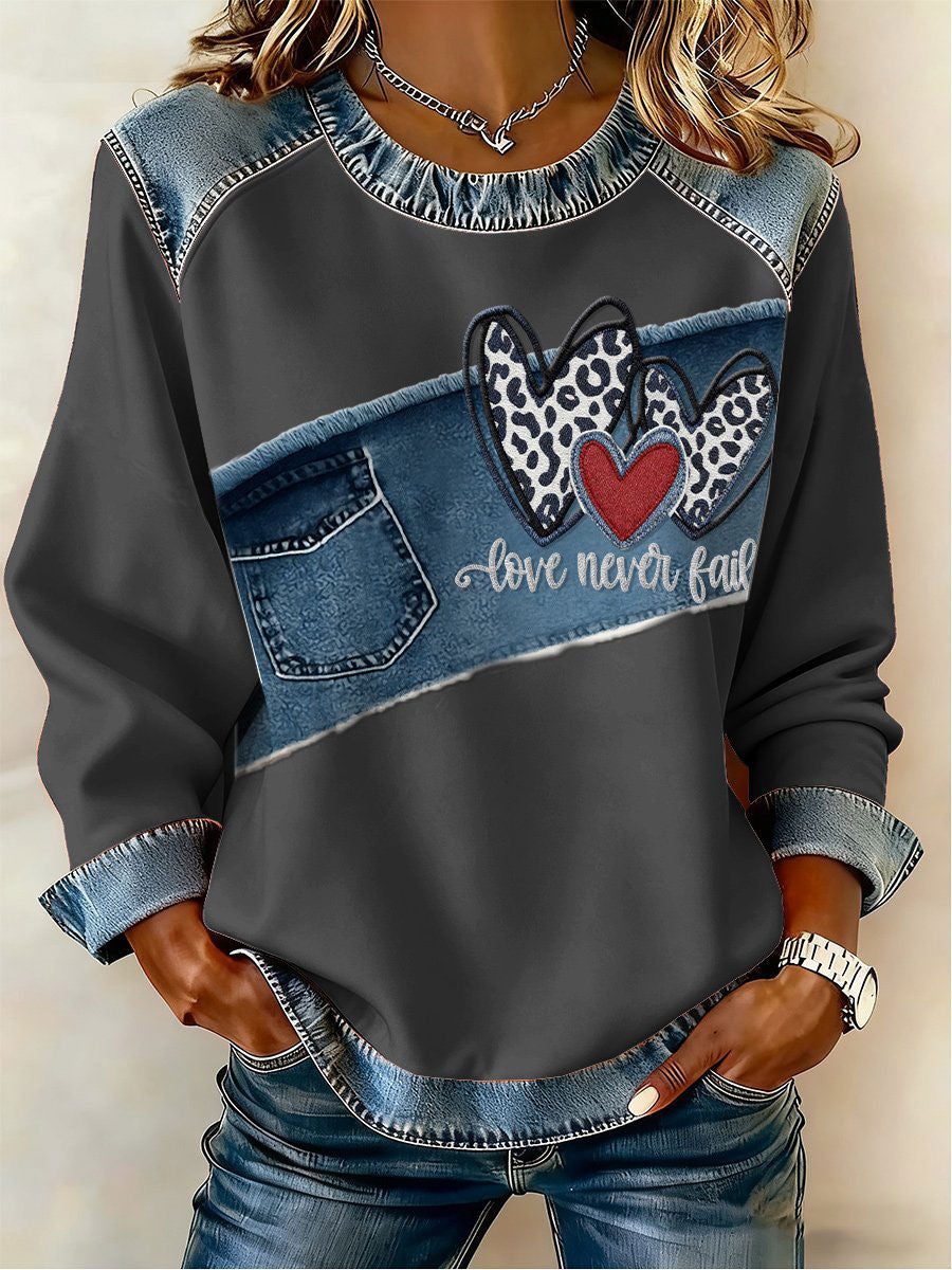 Women's Heart Print Casual Top