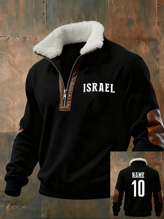 Men's Vintage Printed Casual Half-Zip Sweatshirt With Fleece Collar