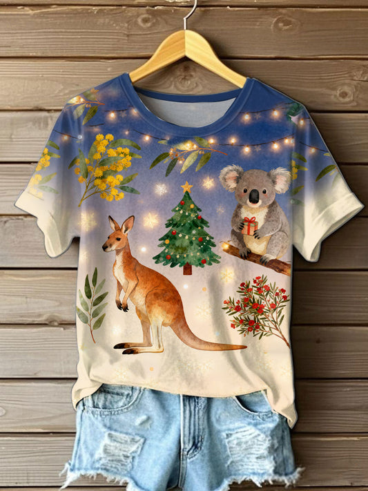 Women's AU Art Funny Koala Christmas Printed T-shirt