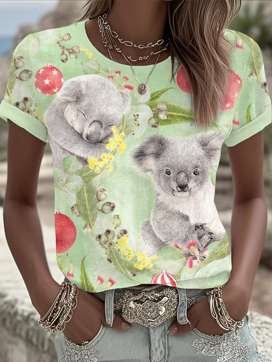 Women's AU Art Funny Koala Christmas Printed T-shirt
