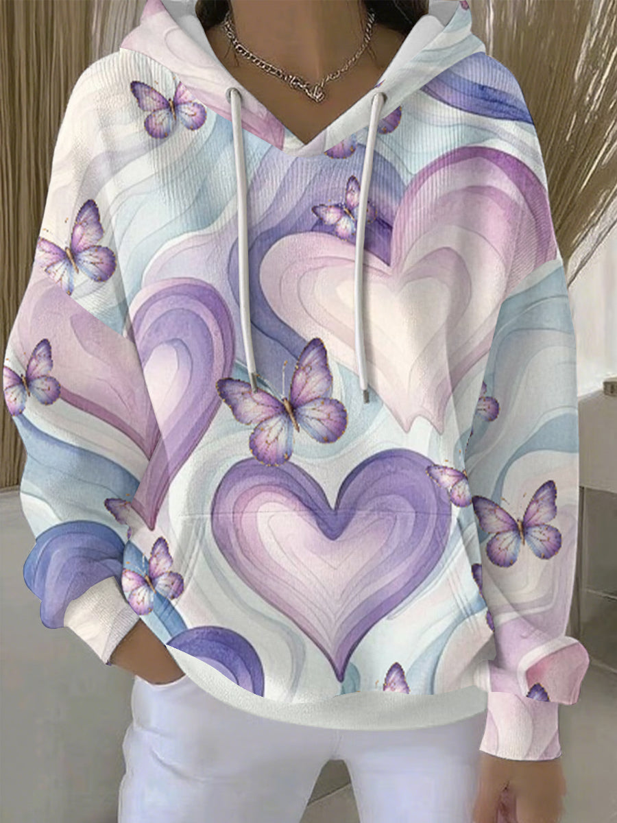 Women's  Purple Flora Art Print Casual Hoodie