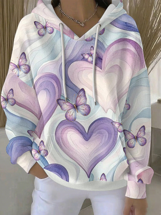 Women's  Purple Flora Art Print Casual Hoodie