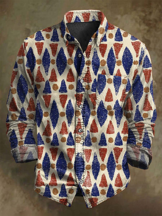 Abstract Geometric Print Casual Long-Sleeve Shirt