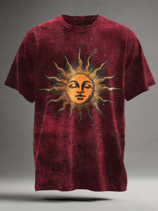 Abstract Retro Sun Print Casual Short-Sleeve T-Shirt