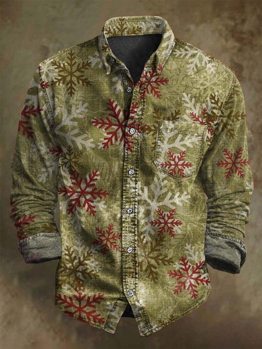 Christmas Snowflake Print Casual Long-Sleeve Shirt
