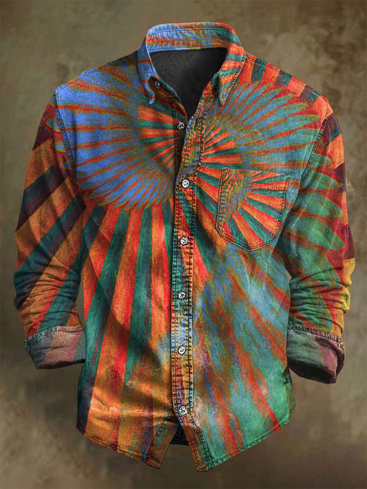 Abstract Radiating Stripe Print Casual Long-Sleeve Shirt