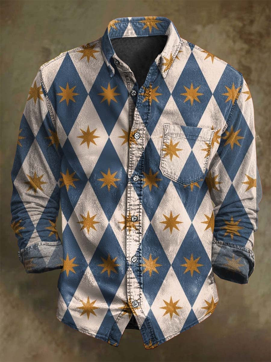 Abstract Geometric Star Print Casual Long-Sleeve Shirt